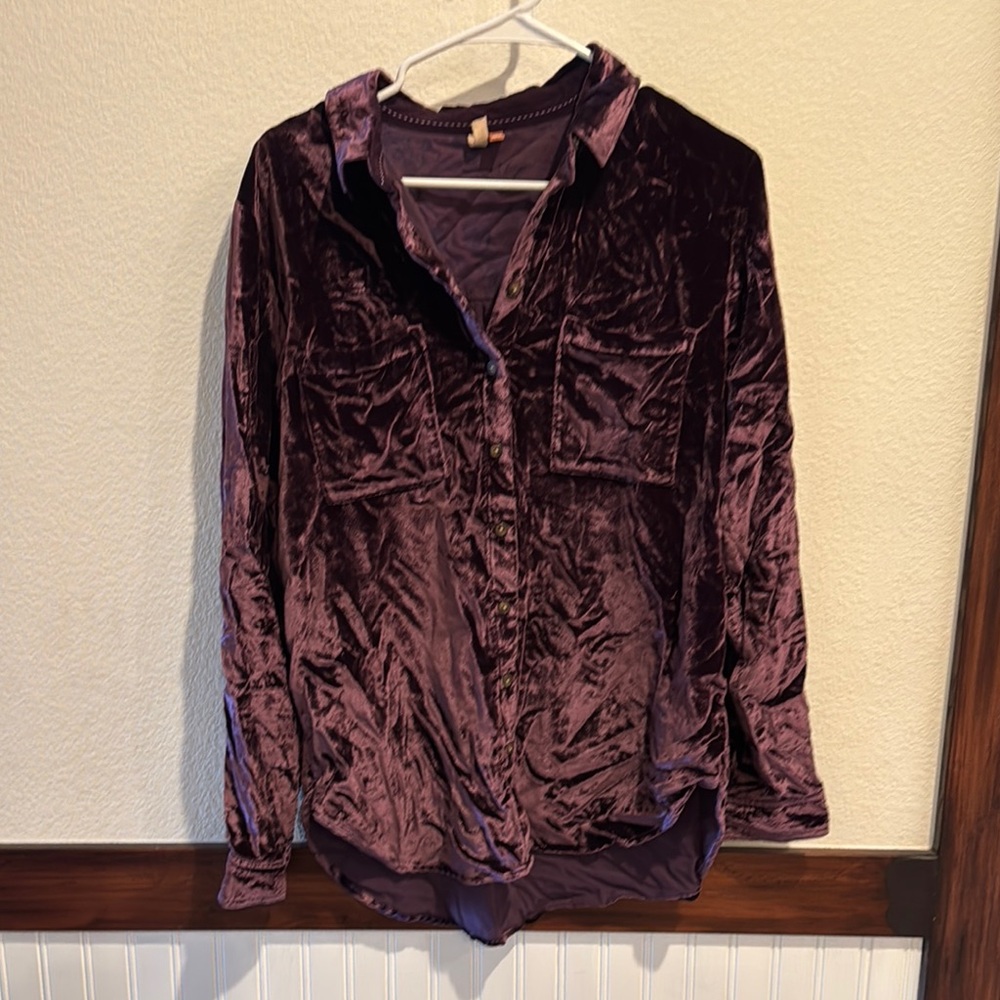 Pilcro Deep Purple Velvet Shirt